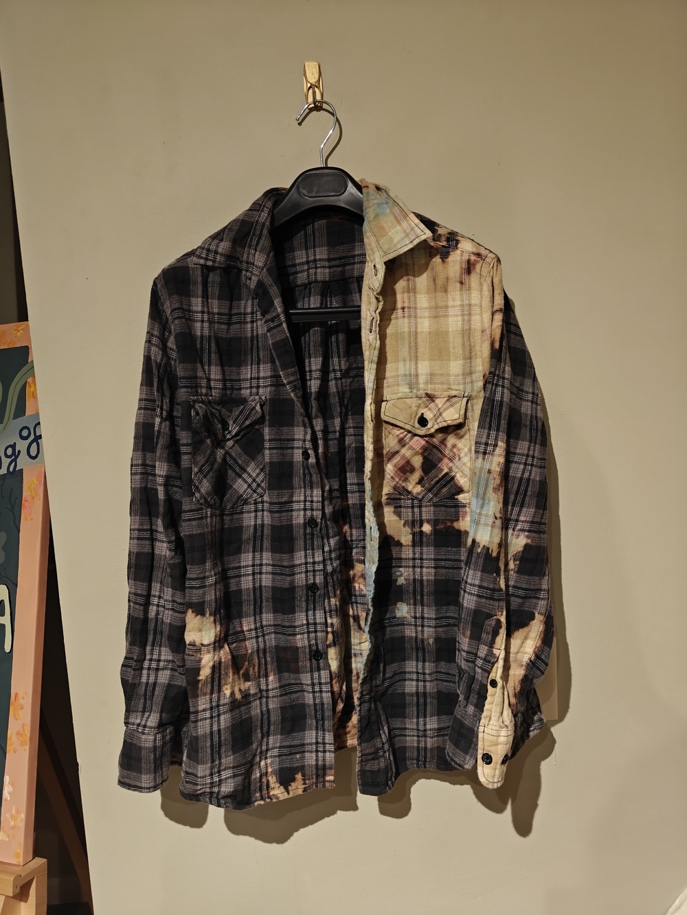 Bleached Black & Gray Plaid Button-Up Shirt